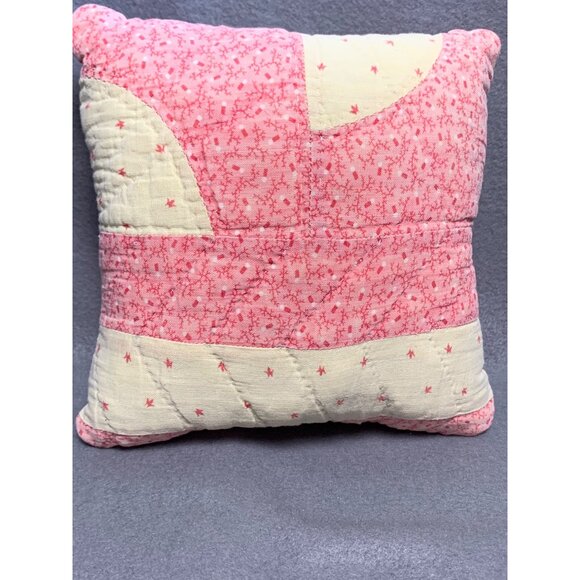 Vintage Handmade Pink & Cream Patchwork Pillow - 7" x 7" Quilted Throw Cushion - Picture 6 of 8